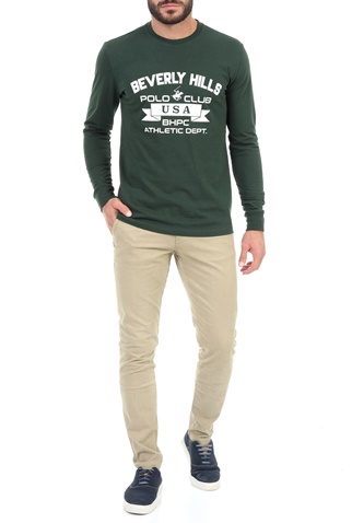 BEVERLY HILLS POLO CLUB-Ανδρική μπλούζα BEVERLY HILLS POLO CLUB M L/S CREW πράσινη