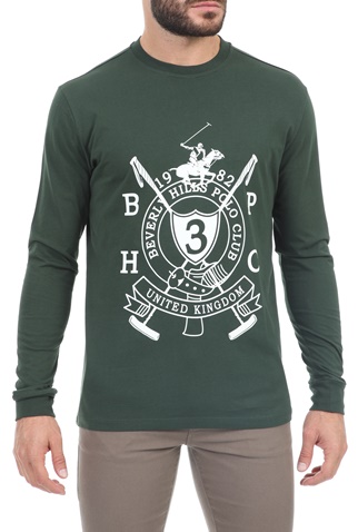 BEVERLY HILLS POLO CLUB-Ανδρική μπλούζα BEVERLY HILLS POLO CLUB M L/S CREW πράσινη