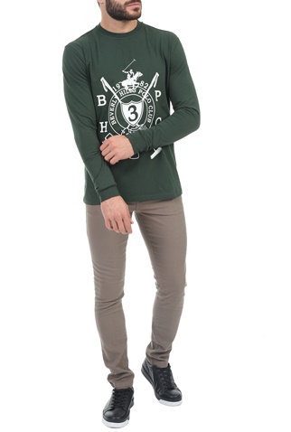 BEVERLY HILLS POLO CLUB-Ανδρική μπλούζα BEVERLY HILLS POLO CLUB M L/S CREW πράσινη