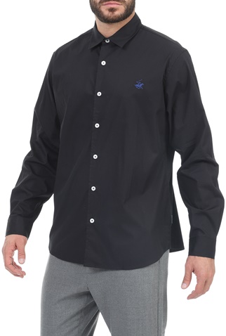 BEVERLY HILLS POLO CLUB-Ανδρικό πουκάμισο BEVERLY HILLS POLO CLUB Core SLIM STRECH μαύρο