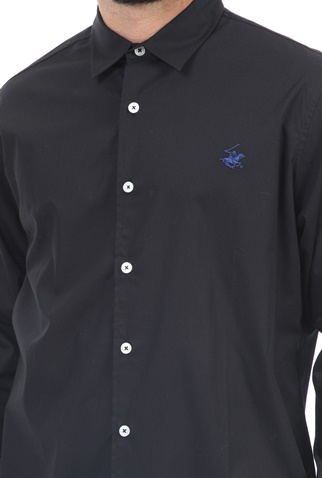 BEVERLY HILLS POLO CLUB-Ανδρικό πουκάμισο BEVERLY HILLS POLO CLUB Core SLIM STRECH μαύρο