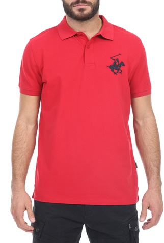 BEVERLY HILLS POLO CLUB-Ανδρική polo μπλούζα BEVERLY HILLS POLO CLUB κόκκινη