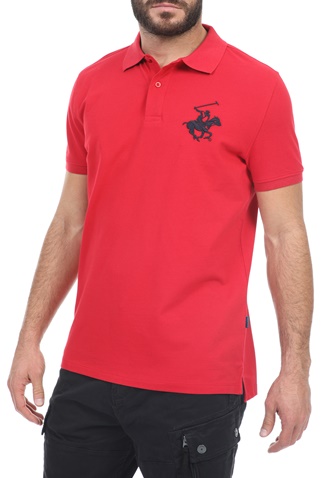 BEVERLY HILLS POLO CLUB-Ανδρική polo μπλούζα BEVERLY HILLS POLO CLUB κόκκινη