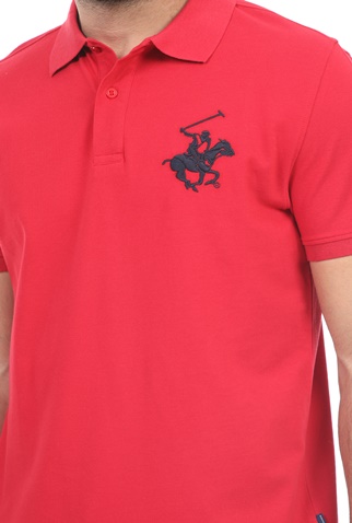 BEVERLY HILLS POLO CLUB-Ανδρική polo μπλούζα BEVERLY HILLS POLO CLUB κόκκινη