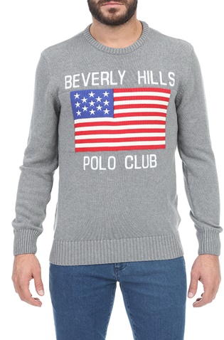 BEVERLY HILLS POLO CLUB-Ανδρικό πουλόβερ BEVERLY HILLS POLO CLUB γκρι