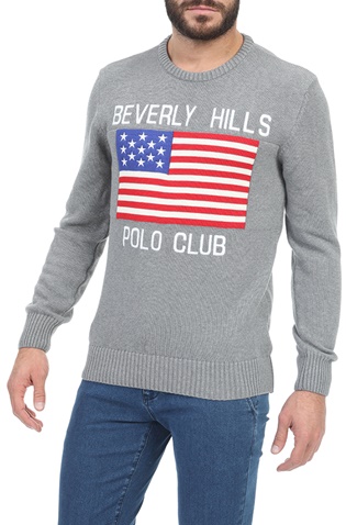 BEVERLY HILLS POLO CLUB-Ανδρικό πουλόβερ BEVERLY HILLS POLO CLUB γκρι