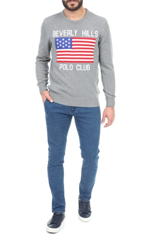 BEVERLY HILLS POLO CLUB-Ανδρικό πουλόβερ BEVERLY HILLS POLO CLUB γκρι