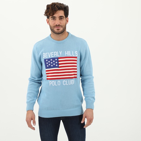 BEVERLY HILLS POLO CLUB-Ανδρικό πουλόβερ BEVERLY HILLS POLO CLUB μπλε