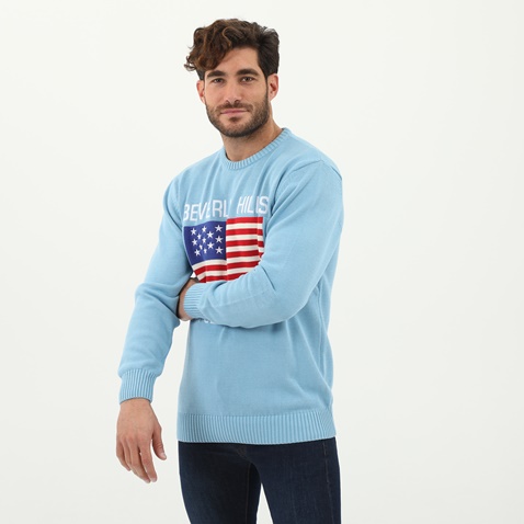 BEVERLY HILLS POLO CLUB-Ανδρικό πουλόβερ BEVERLY HILLS POLO CLUB μπλε