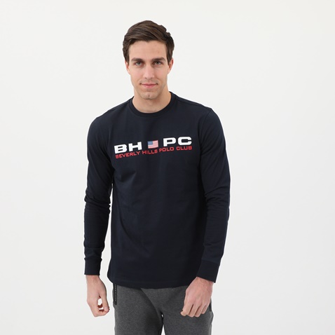 BEVERLY HILLS POLO CLUB-Ανδρική μπλούζα BEVERLY HILLS POLO CLUB BHP.0W1.041.001 BHPC M L/S CREW μπλε