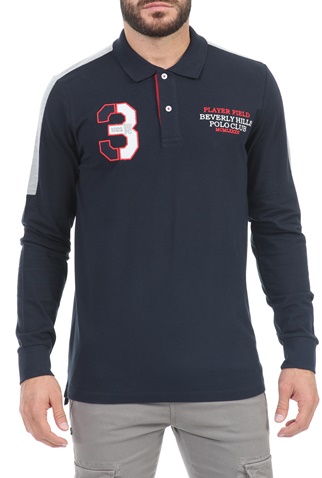 BEVERLY HILLS POLO CLUB-Ανδρική polo μπλούζα BEVERLY HILLS POLO CLUB BHPC M L/S POLO μπλε
