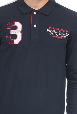 BEVERLY HILLS POLO CLUB-Ανδρική polo μπλούζα BEVERLY HILLS POLO CLUB BHPC M L/S POLO μπλε