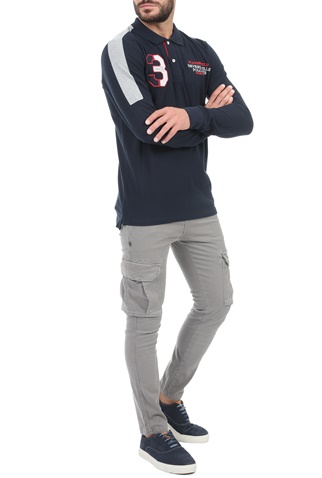 BEVERLY HILLS POLO CLUB-Ανδρική polo μπλούζα BEVERLY HILLS POLO CLUB BHPC M L/S POLO μπλε