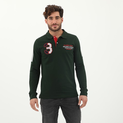 BEVERLY HILLS POLO CLUB-Ανδρική polo μπλούζα BEVERLY HILLS POLO CLUB μπορντό