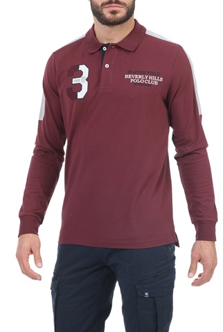 BEVERLY HILLS POLO CLUB-Ανδρική polo μπλούζα BEVERLY HILLS POLO CLUB M L/S POLO  μπορντό