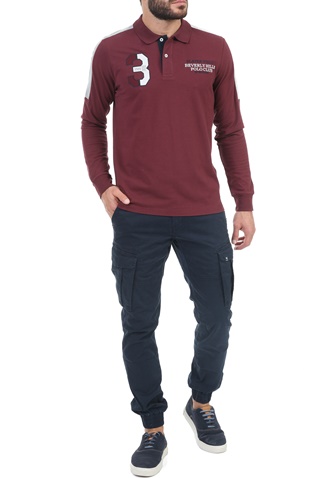 BEVERLY HILLS POLO CLUB-Ανδρική polo μπλούζα BEVERLY HILLS POLO CLUB M L/S POLO  μπορντό