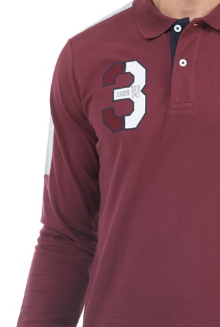 BEVERLY HILLS POLO CLUB-Ανδρική polo μπλούζα BEVERLY HILLS POLO CLUB M L/S POLO  μπορντό