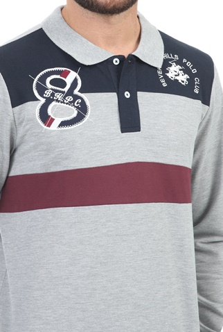 BEVERLY HILLS POLO CLUB-Ανδρική polo μπλούζα BEVERLY HILLS POLO CLUB M L/S POLO PIECED  γκρι
