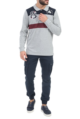 BEVERLY HILLS POLO CLUB-Ανδρική polo μπλούζα BEVERLY HILLS POLO CLUB M L/S POLO PIECED  γκρι