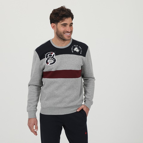 BEVERLY HILLS POLO CLUB-Ανδρική φούτερ μπλούζα BEVERLY HILLS POLO CLUB BHP.0W1.016.005 γκρι