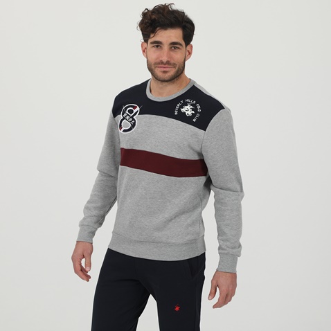 BEVERLY HILLS POLO CLUB-Ανδρική φούτερ μπλούζα BEVERLY HILLS POLO CLUB BHP.0W1.016.005 γκρι