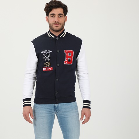 BEVERLY HILLS POLO CLUB-Ανδρικό φούτερ jacket BEVERLY HILLS POLO CLUB BHP.0W1.016.008 μπλε λευκό