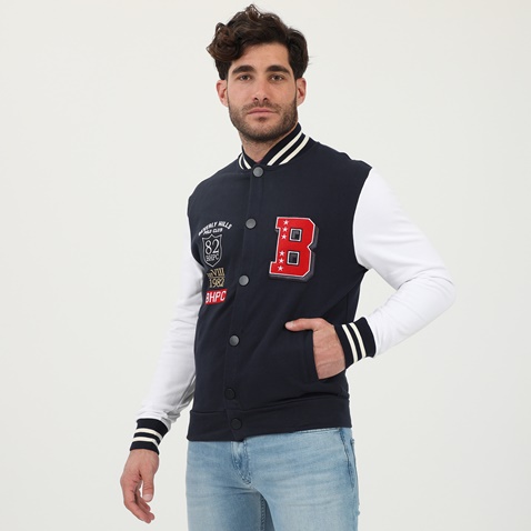 BEVERLY HILLS POLO CLUB-Ανδρικό φούτερ jacket BEVERLY HILLS POLO CLUB BHP.0W1.016.008 μπλε λευκό