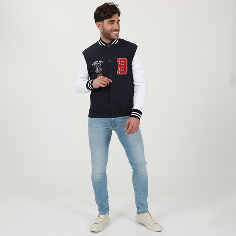 BEVERLY HILLS POLO CLUB-Ανδρικό φούτερ jacket BEVERLY HILLS POLO CLUB BHP.0W1.016.008 μπλε λευκό