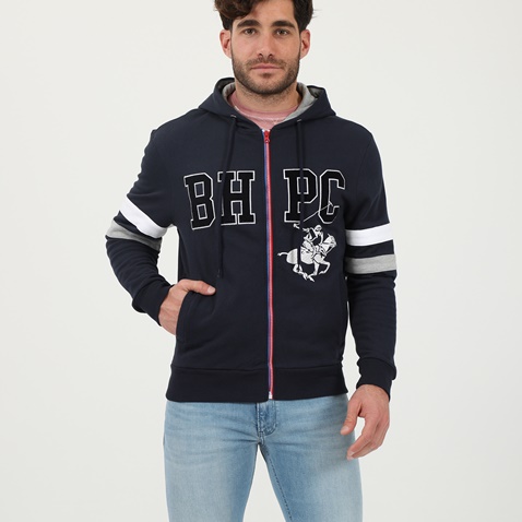 BEVERLY HILLS POLO CLUB-Ανδρική φούτερ ζακέτα BEVERLY HILLS POLO CLUB BHP.0W1.016.026 μπλε