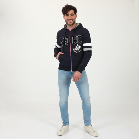 BEVERLY HILLS POLO CLUB-Ανδρική φούτερ ζακέτα BEVERLY HILLS POLO CLUB BHP.0W1.016.026 μπλε