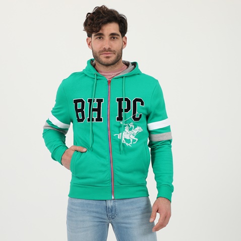 BEVERLY HILLS POLO CLUB-Ανδρική φούτερ ζακέτα BEVERLY HILLS POLO CLUB BHP.0W1.016.026 πράσινη