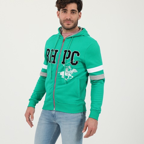 BEVERLY HILLS POLO CLUB-Ανδρική φούτερ ζακέτα BEVERLY HILLS POLO CLUB BHP.0W1.016.026 πράσινη