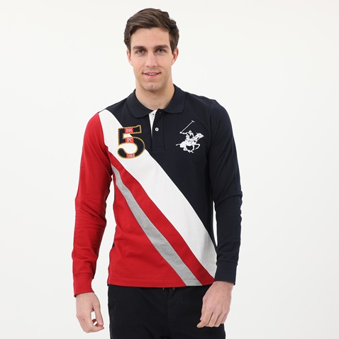 BEVERLY HILLS POLO CLUB-Ανδρική polo μπλούζα BEVERLY HILLS POLO CLUB BHP.0W1.062.015 μπλε κόκκινη