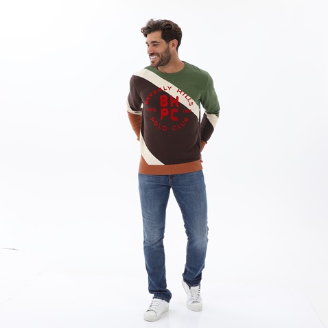 BEVERLY HILLS POLO CLUB-Ανδρική πλεκτή μπλούζα BEVERLY HILLS POLO CLUB  BHP.0W1.011.025 πράσινη καφέ