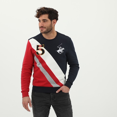 BEVERLY HILLS POLO CLUB-Ανδρική φούτερ μπλούζα BEVERLY HILLS POLO CLUB μπλε κόκκινο