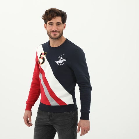 BEVERLY HILLS POLO CLUB-Ανδρική φούτερ μπλούζα BEVERLY HILLS POLO CLUB μπλε κόκκινο