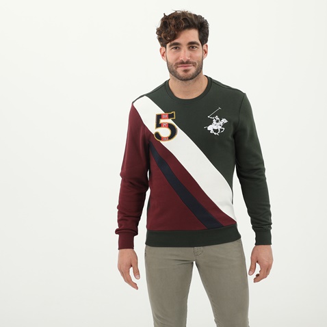 BEVERLY HILLS POLO CLUB-Ανδρική φούτερ μπλούζα BEVERLY HILLS POLO CLUB πράσινο μπορντό