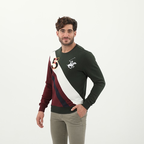 BEVERLY HILLS POLO CLUB-Ανδρική φούτερ μπλούζα BEVERLY HILLS POLO CLUB πράσινο μπορντό