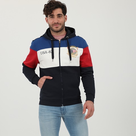 BEVERLY HILLS POLO CLUB-Ανδρική φούτερ ζακέτα BEVERLY HILLS POLO CLUB BHP.0W1.016.003 μπλε κόκκινη