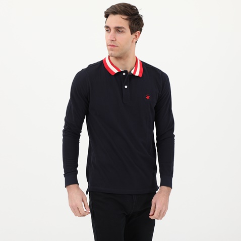 BEVERLY HILLS POLO CLUB-Ανδρική polo μπλούζα BEVERLY HILLS POLO CLUB BHP.0W1.062.014 μπλε