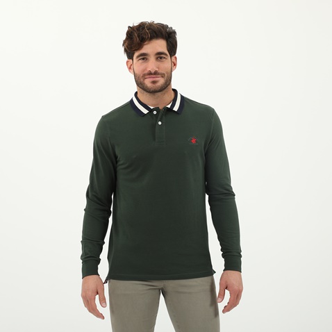 BEVERLY HILLS POLO CLUB-Ανδρική polo μπλούζα BEVERLY HILLS POLO CLUB πράσινη 