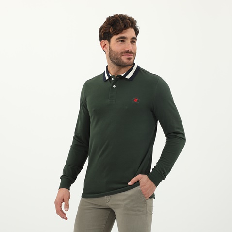 BEVERLY HILLS POLO CLUB-Ανδρική polo μπλούζα BEVERLY HILLS POLO CLUB πράσινη 