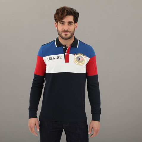 BEVERLY HILLS POLO CLUB-Ανδρική polo μπλούζα BEVERLY HILLS POLO CLUB μπλε