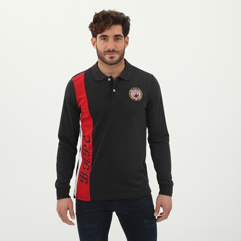 BEVERLY HILLS POLO CLUB-Ανδρική polo μπλούζα BEVERLY HILLS POLO CLUB γκρι 