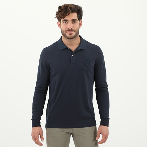 BEVERLY HILLS POLO CLUB-Ανδρική polo μπλούζα BEVERLY HILLS POLO CLUB μπλε