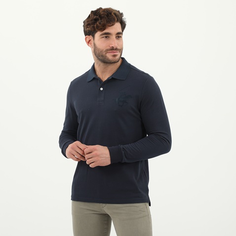 BEVERLY HILLS POLO CLUB-Ανδρική polo μπλούζα BEVERLY HILLS POLO CLUB μπλε