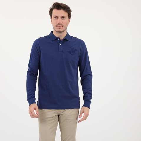 BEVERLY HILLS POLO CLUB-Ανδρική polo μπλούζα BEVERLY HILLS POLO CLUB μπλε 