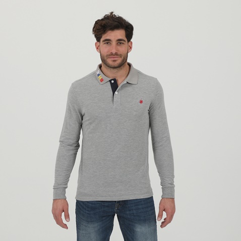 BEVERLY HILLS POLO CLUB-Ανδρική polo μπλούζα BEVERLY HILLS POLO CLUB BHP.0W1.062.006 γκρι