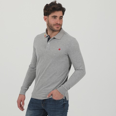 BEVERLY HILLS POLO CLUB-Ανδρική polo μπλούζα BEVERLY HILLS POLO CLUB BHP.0W1.062.006 γκρι