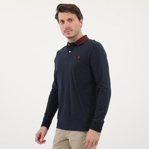 BEVERLY HILLS POLO CLUB-Ανδρική polo μπλούζα BEVERLY HILLS POLO CLUB μπλε